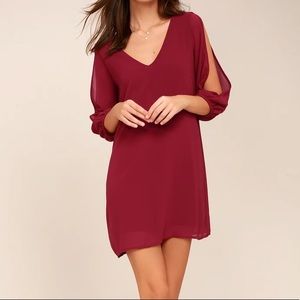 Lulus Shift Dears Wine Red Long Sleeve Dress